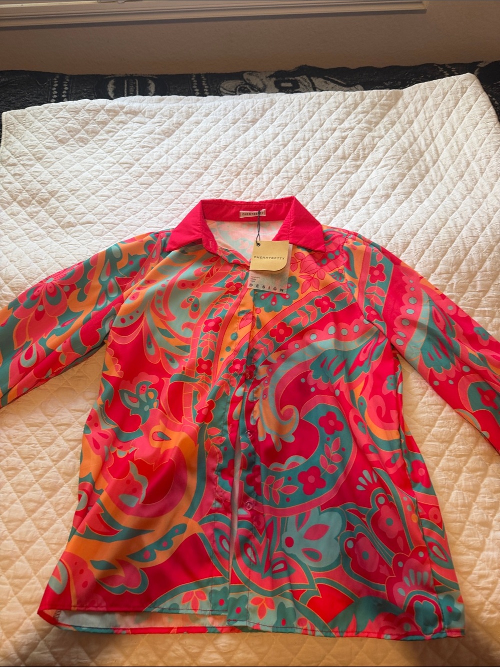 Vivienne Tam Hot Pink Teal Orange Paisley Silk Blouse